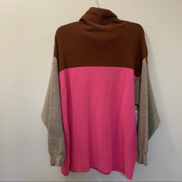 FREE PEOPLE  Candy Pop Color Block Oversized Turtleneck Sweater Size L - Picture 2 of 8